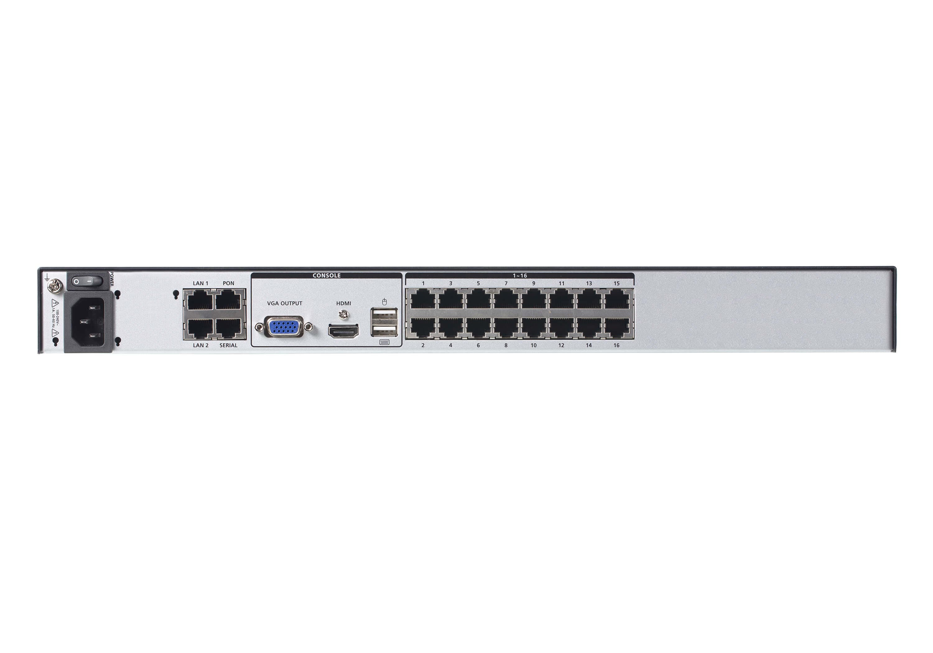 ATEN RCM816A 1-Local/8-Remote Shared Access 16-Port Multi-Interface Cat 5 KVM over IP Switch - connector panel view