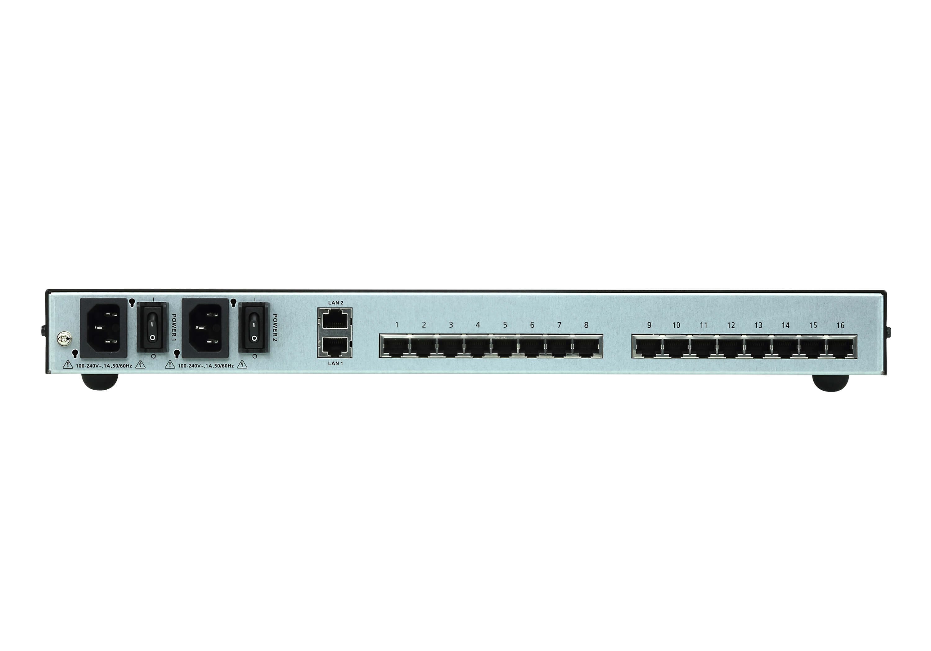 ATEN SN0116CO 16-Port Serial Console Server with Dual Power/LAN - connector panel view