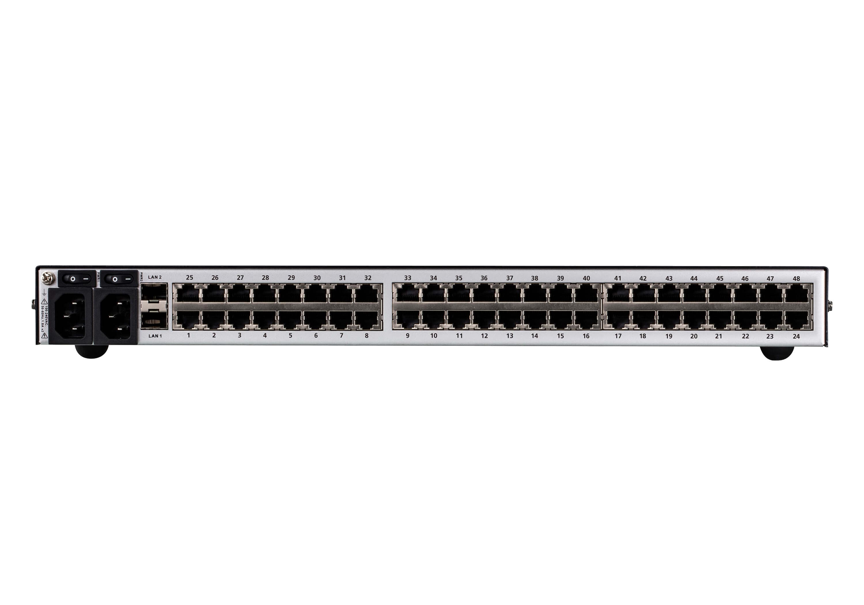 ATEN SN1148CO 48-Port Serial Console Server with Dual Power / SFP - connector panel view