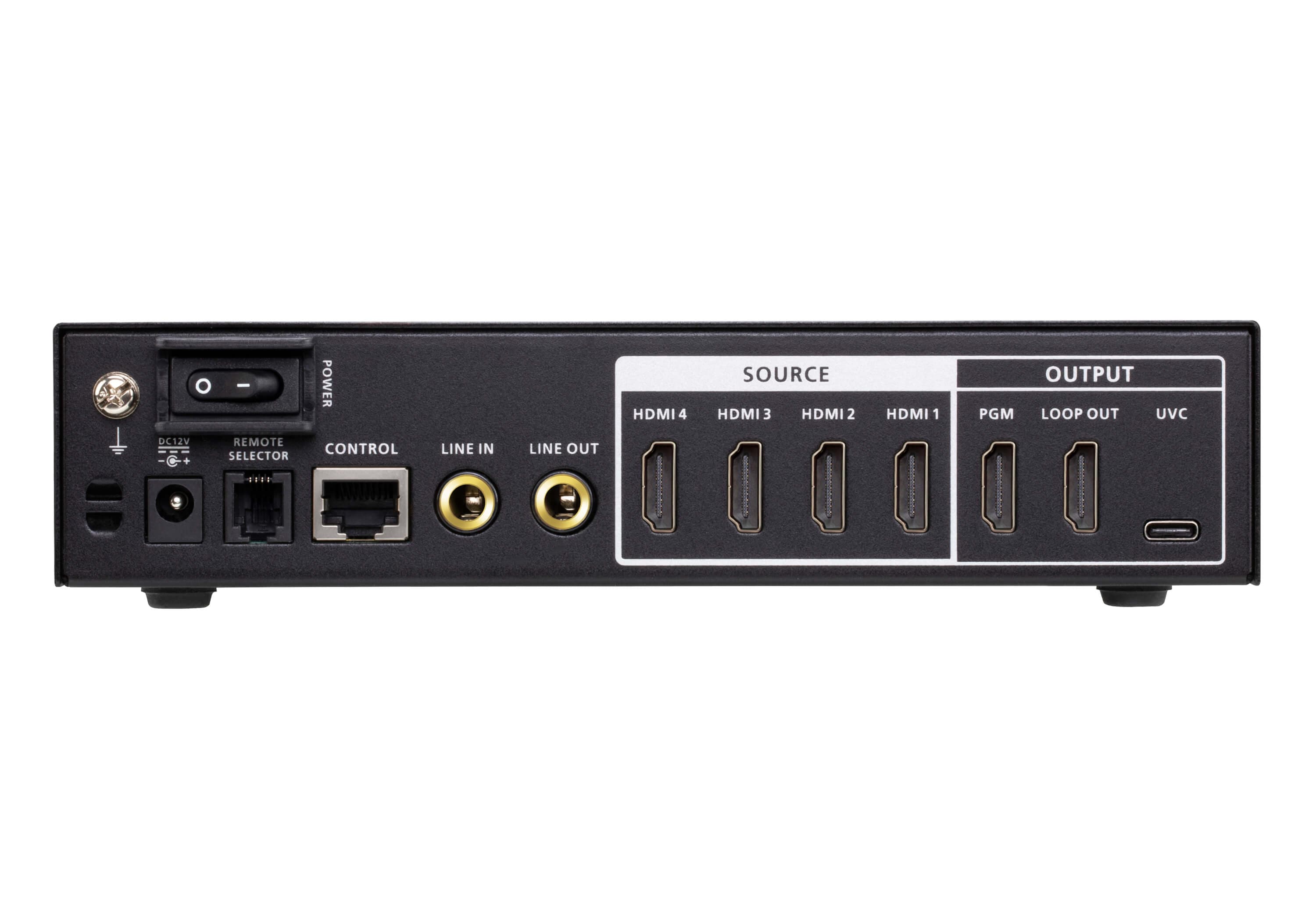 ATEN UC3430 CAMLIVE PRO 4K 4-Input HDMI to USB Video Switcher - connector panel view