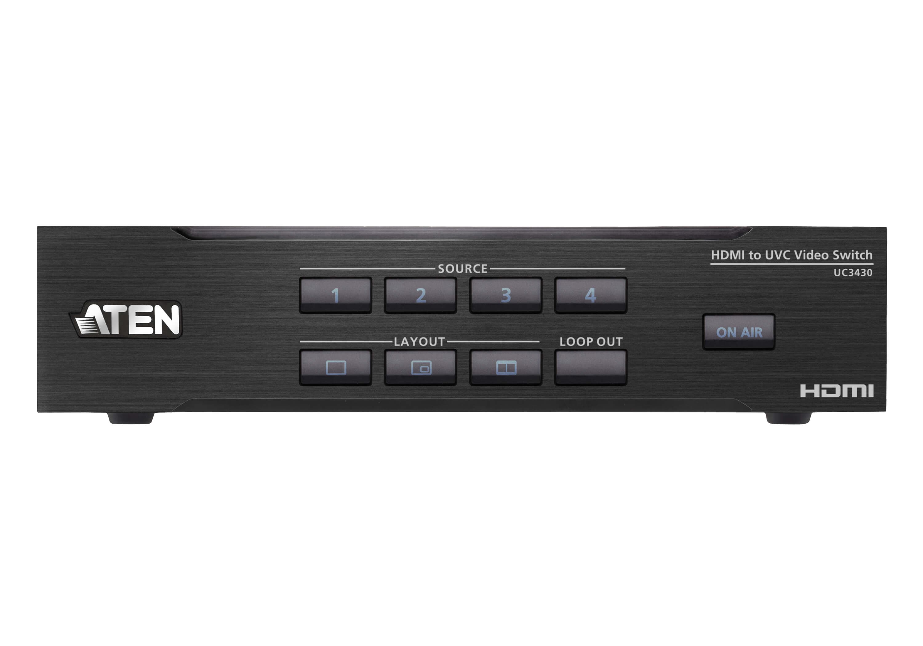 ATEN UC3430 CAMLIVE PRO 4K 4-Input HDMI to USB Video Switcher - connector panel view