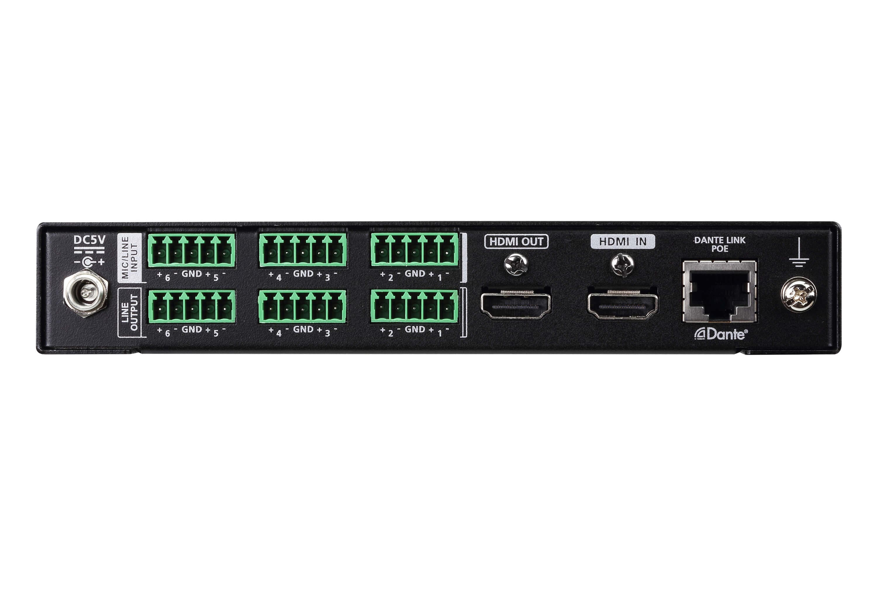 ATEN VE66DTH 6 x 6 Dante Audio Interface with HDMI - connector panel view