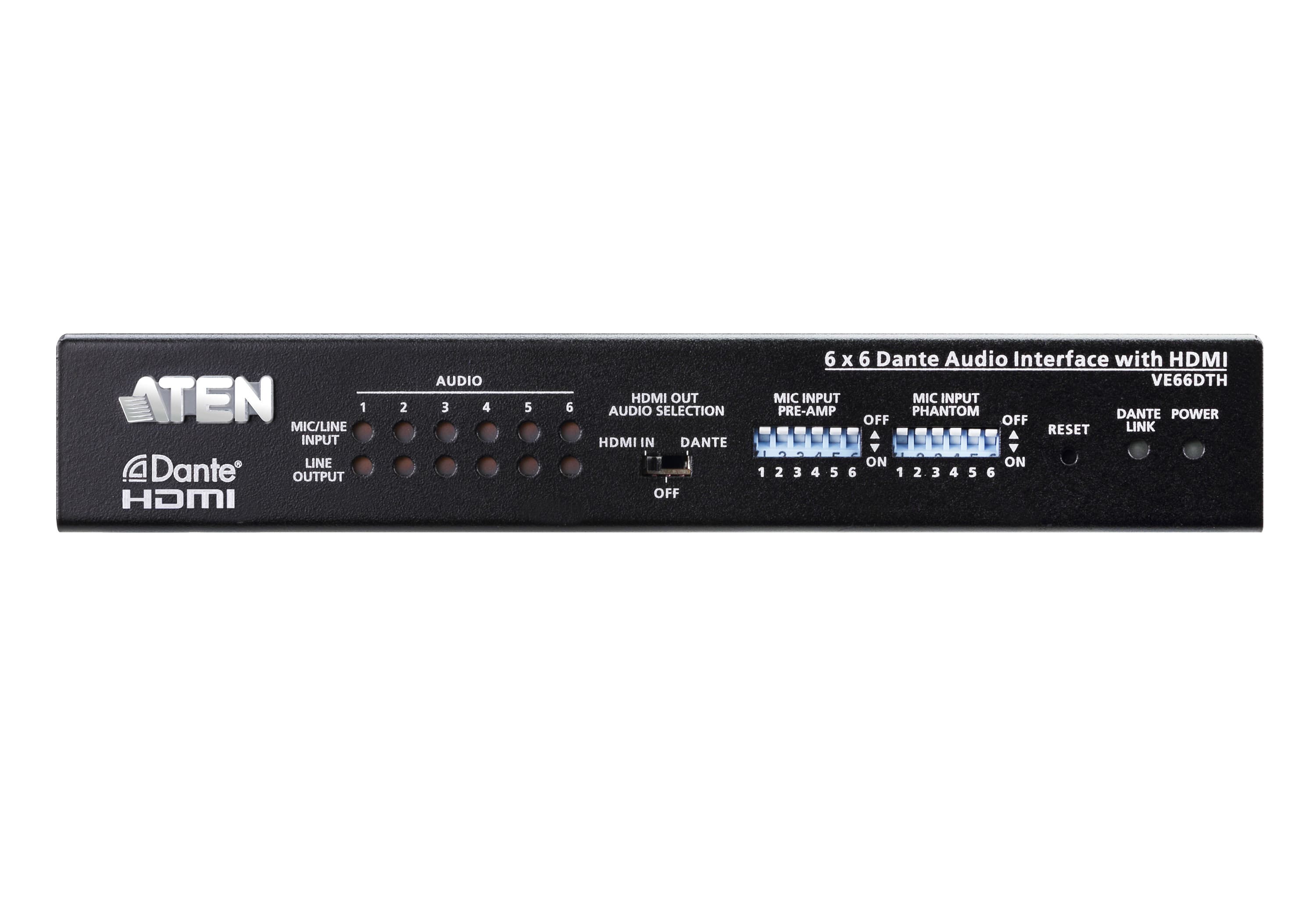 ATEN VE66DTH 6 x 6 Dante Audio Interface with HDMI - connector panel view