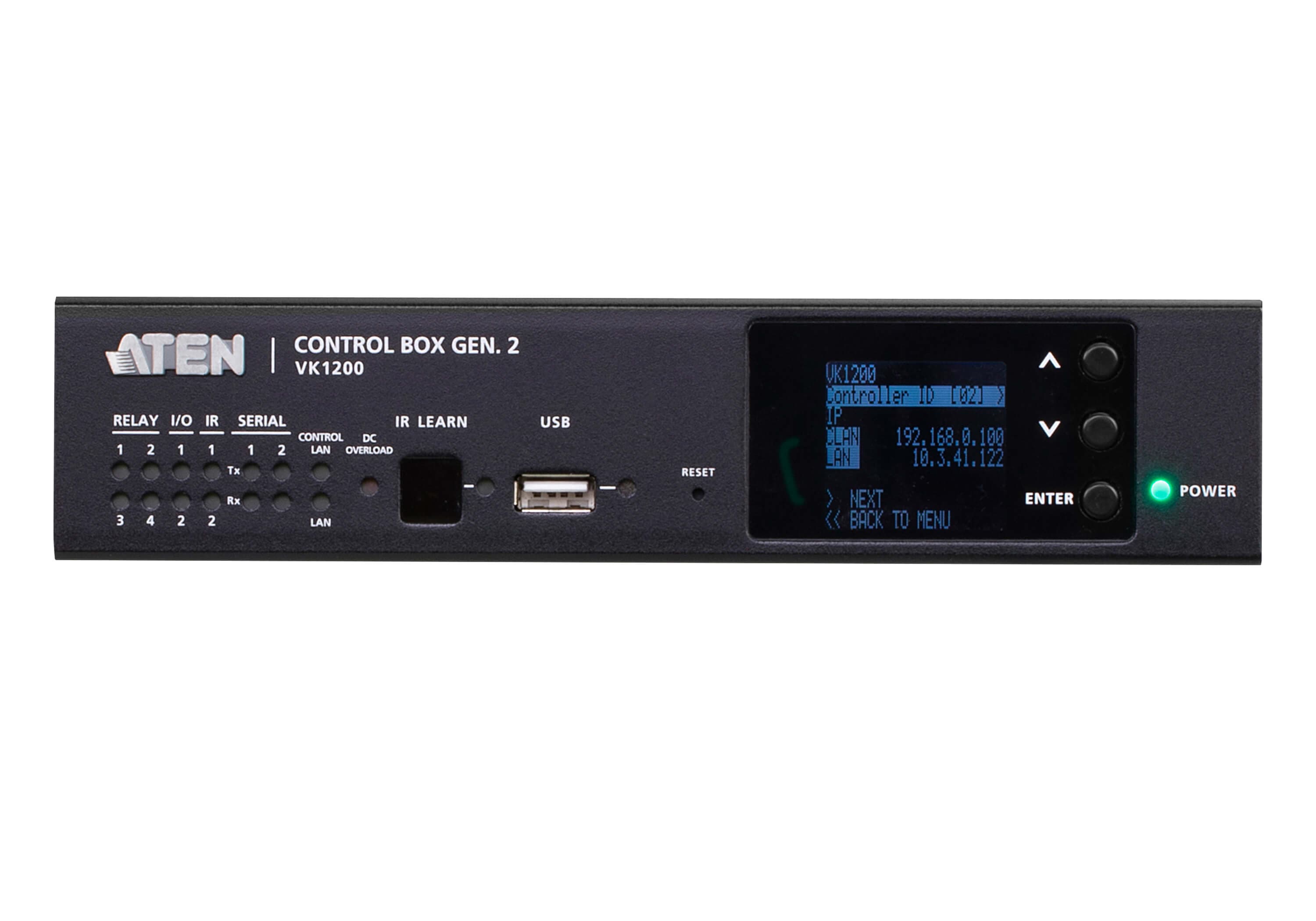ATEN VK1200 Control System Compact Control Box Gen. 2 with Dual LAN - connector panel view