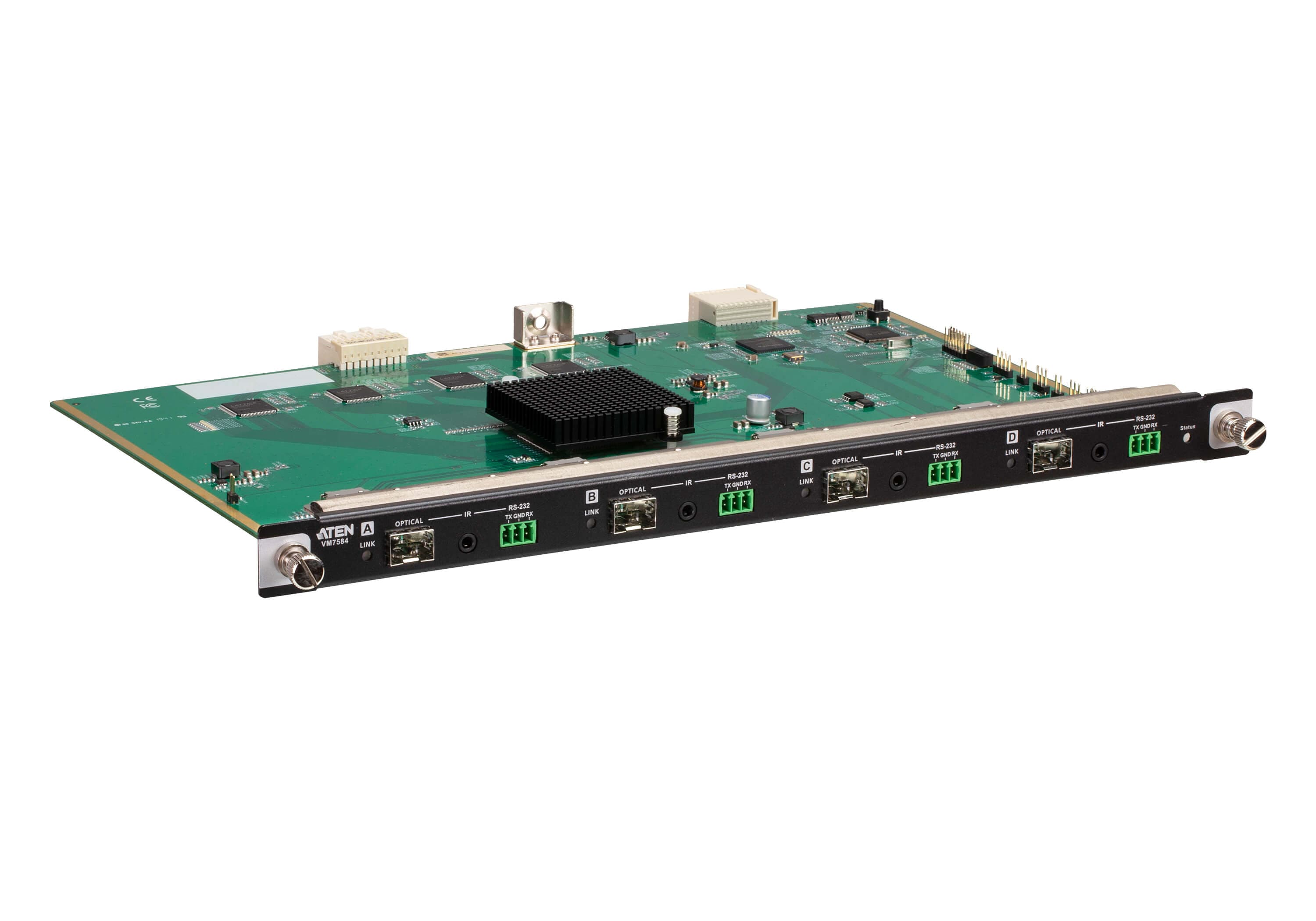 ATEN VM7584K1 4-Port 10G Optical Input Board (Multimode, 300 m) - connector panel view (ATEN publishes one photo for the VM7584 - the K1/K2 difference is the supplied SFP+ module, not the board)
