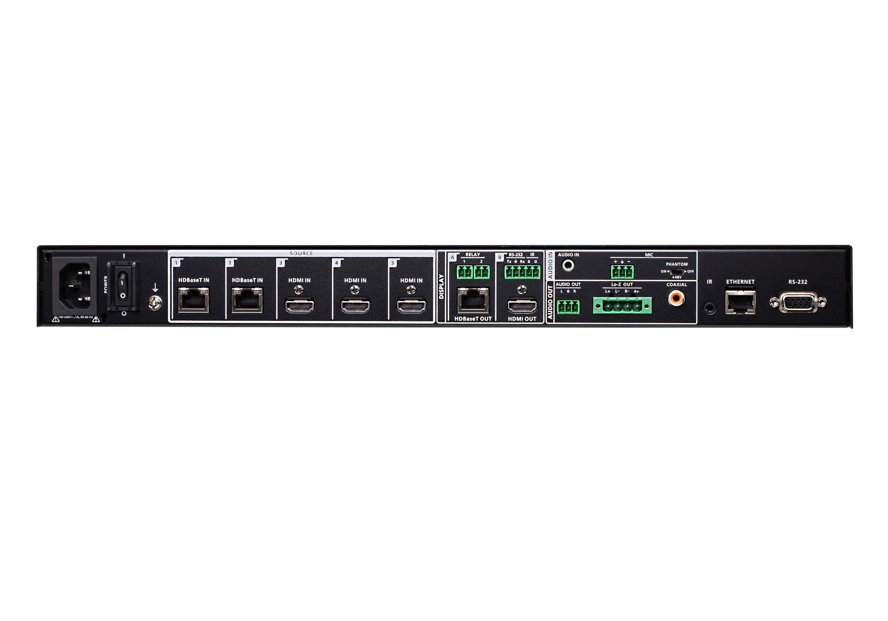 ATEN VP3520 5 x 2 True 4K Seamless Presentation Matrix Switch with Control - connector panel view