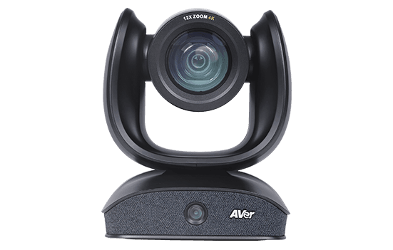 AVer CAM570 front view showing the main lens, the secondary lens in the base and the AVer logo