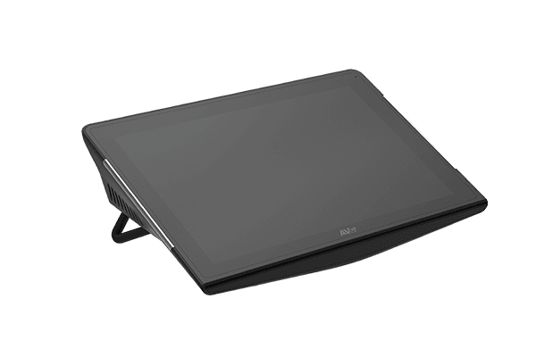 AVer CP10 G2 touch panel seen from the front-left on its stand