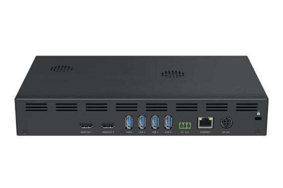 AVer HUB30 rear panel showing HDMI, USB Type-A, RJ-45 and power connectors
