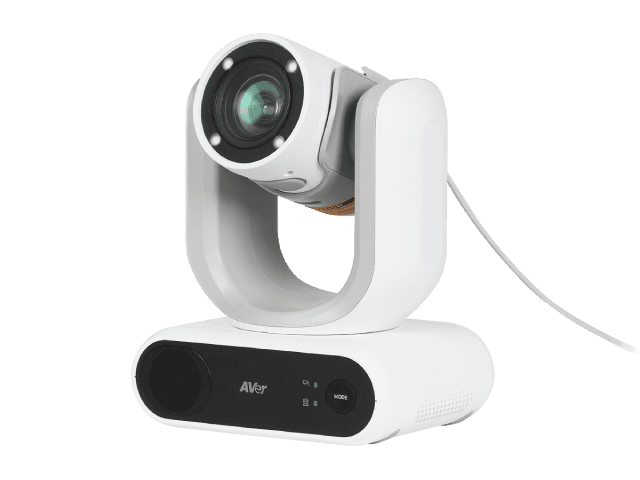 AVer MD330U at an angle with the camera head tilted upward and its cable attached