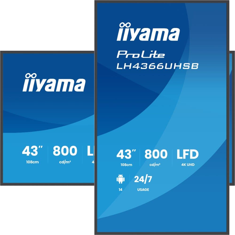 iiyama LH4366UHSB-B1AG 43" 4K UHD Signage Display, 800 cd/m² Vivid-Bright, Android 14 product photo