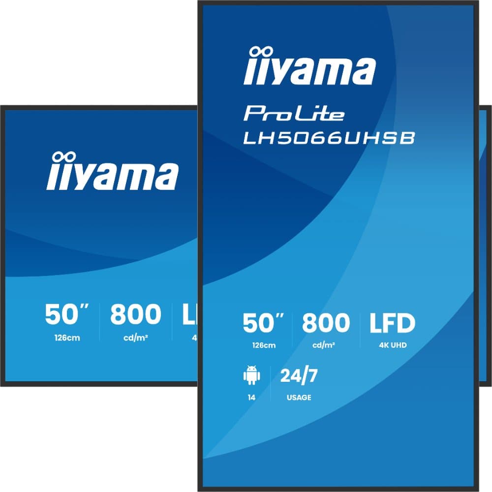 iiyama LH5066UHSB-B1AG 50" 4K UHD Signage Display, 800 cd/m² Vivid-Bright, Android 14 product photo
