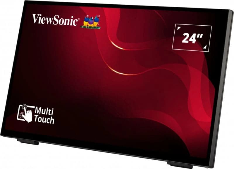 ViewSonic TD2465 24in touch monitor, three-quarter angled view showing kickstand