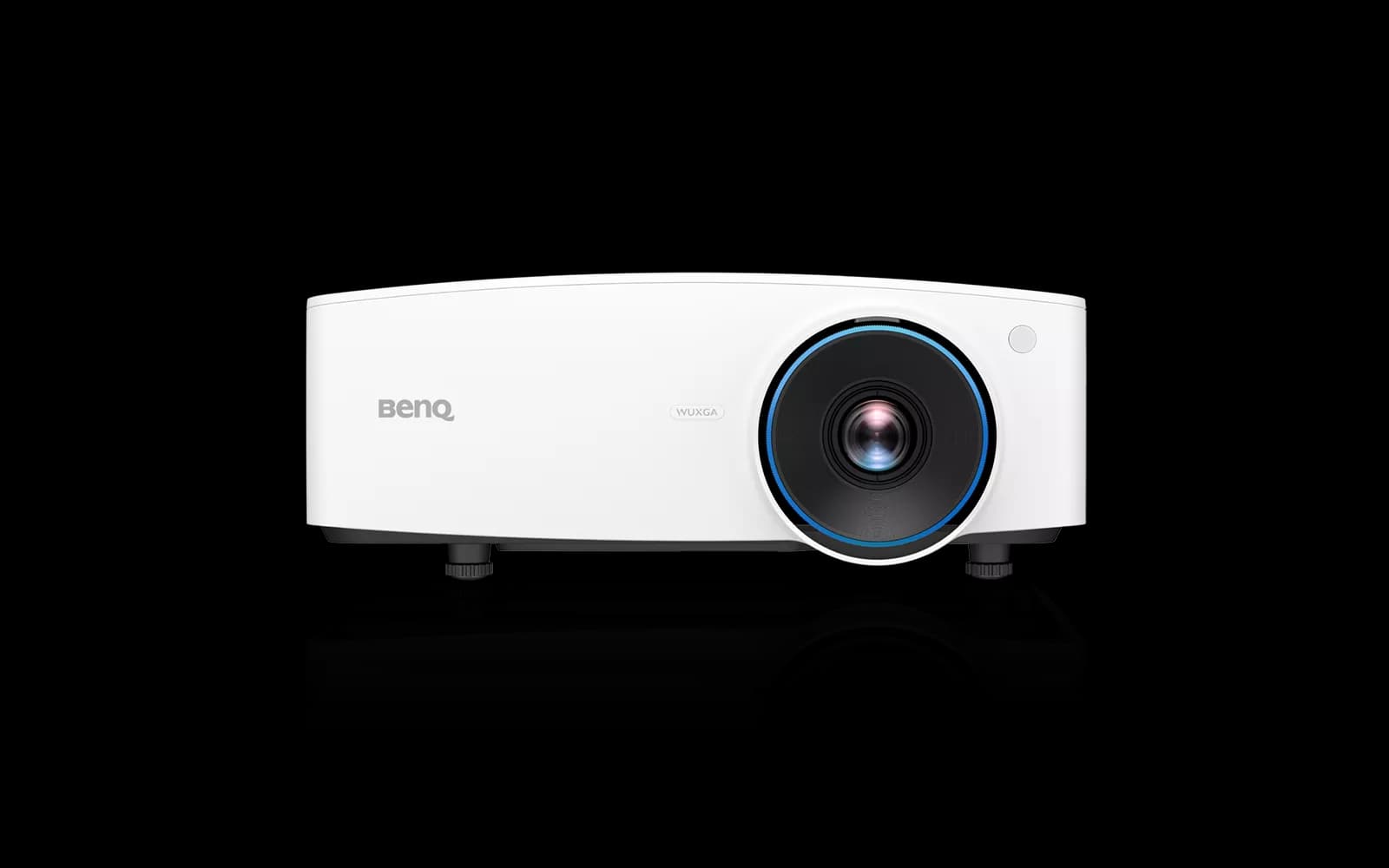 BenQ LU930 installation laser projector, front view showing the centred zoom lens and white chassis