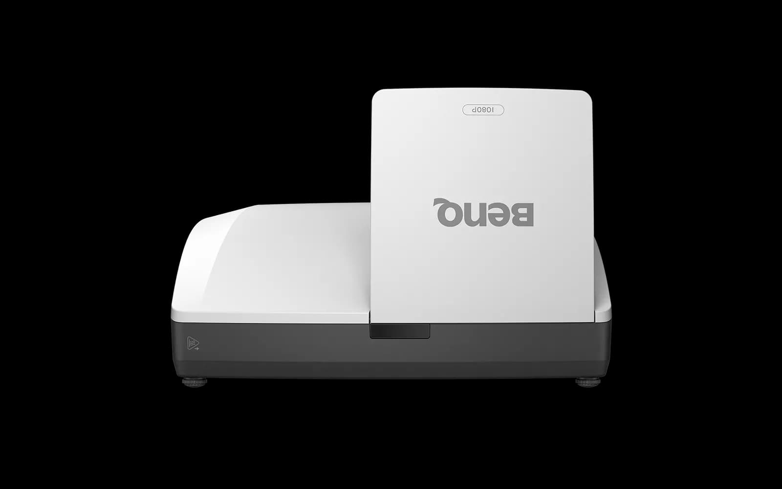BenQ LH856UST ultra short throw laser projector, front view showing the upward-facing lens and vent grille