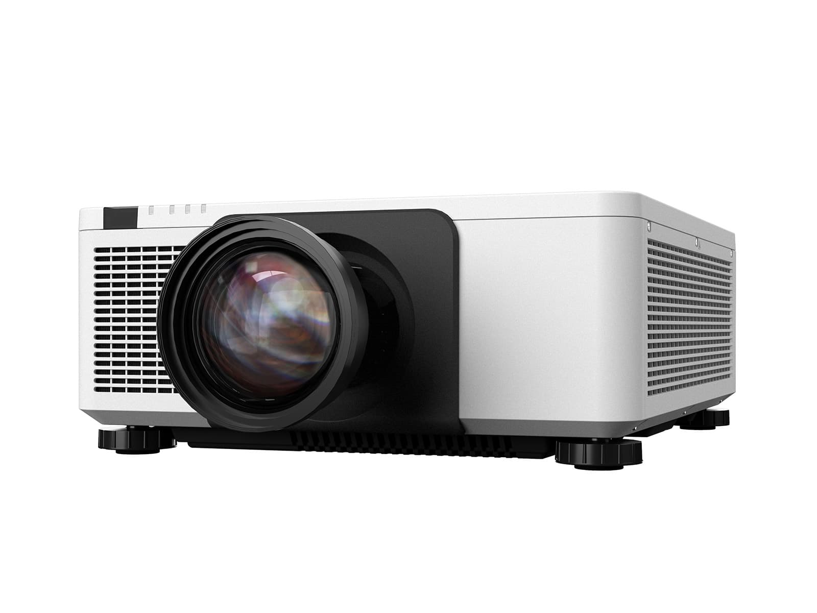Sharp X141Q 1-chip DLP laser projector in white, upper three-quarter view with no lens fitted
