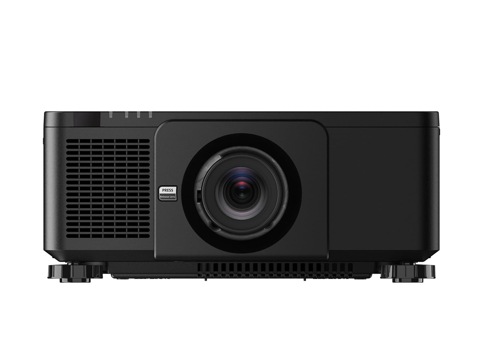 Sharp X141Q in black, front view with the lens aperture open