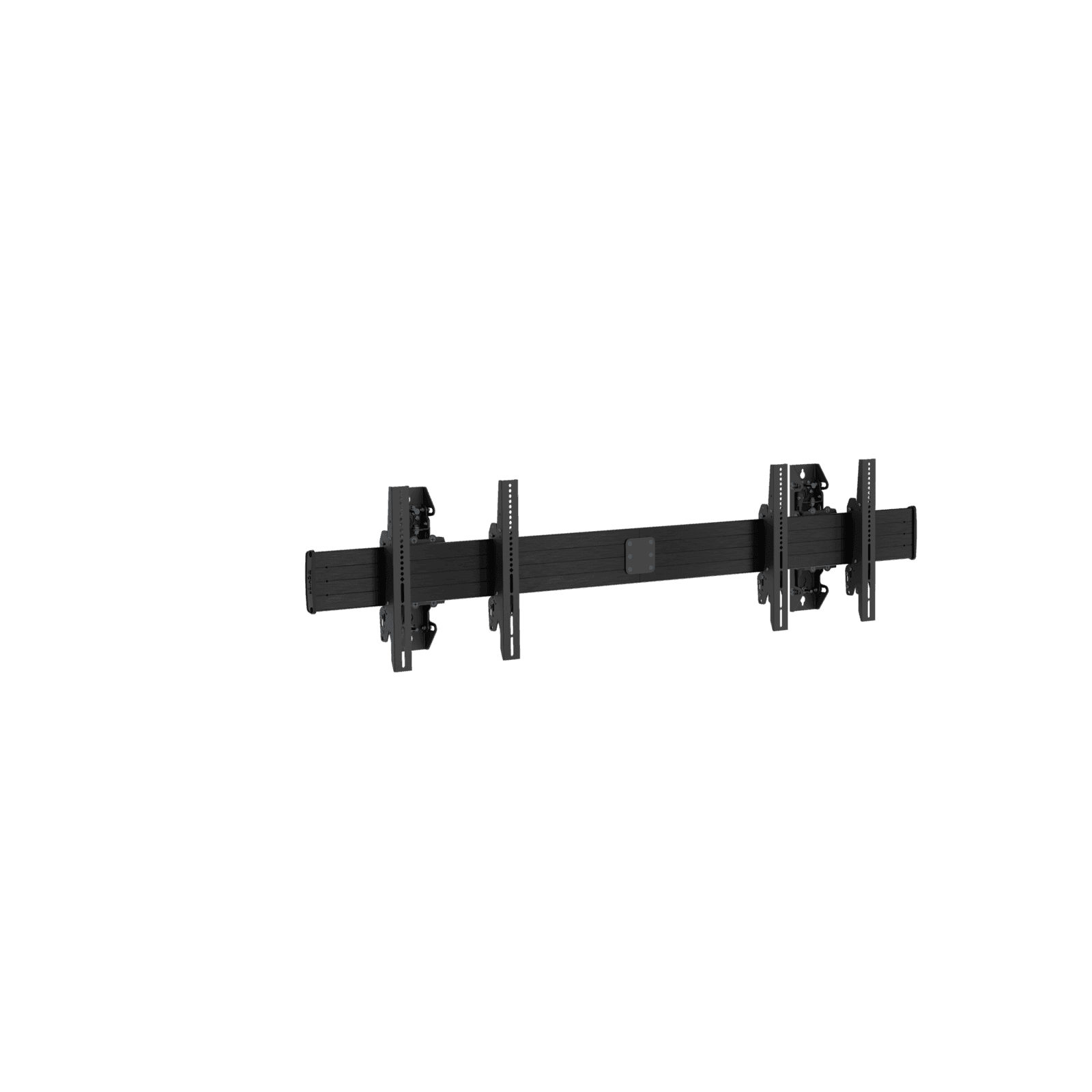 Chief LWM2X1UM Fusion 2x1 modular menu board wall mount, shown bare: a single black horizontal extrusion carrying two landscape display interfaces with vertical mounting brackets.