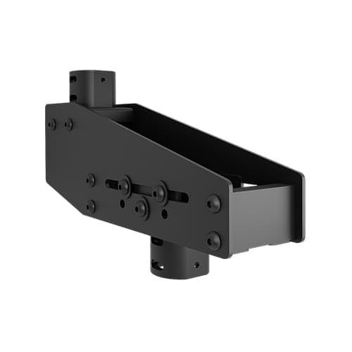 Chief FMSCAO Fusion ceiling array offset: a black steel bracket with a boxed channel on one side and two round column sockets, one above and one below the mounting plate.