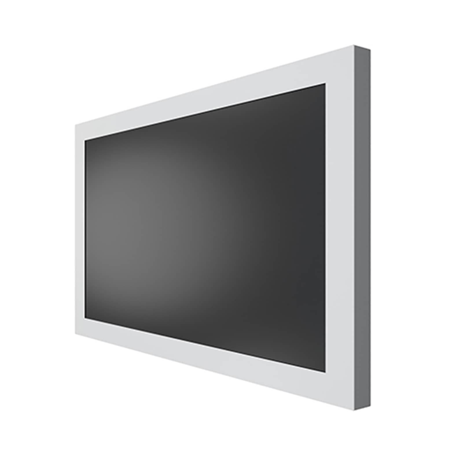 Chief Impact on-wall kiosk enclosure in white, closed, front three-quarter view. Series image — Chief publishes no separate photography for the 65-inch size, so the unit shown is the 55-inch model in the same range.