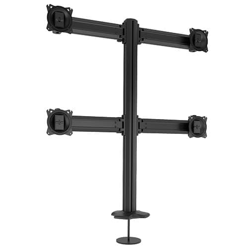 Chief K3G220B Kontour K3 grommet-mounted 2 x 2 array in black: a static pole carrying four VESA heads arranged two wide by two high, with no monitors fitted.