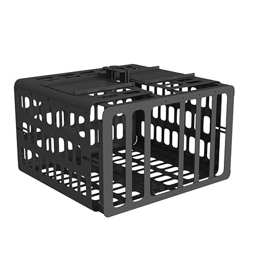 Chief PG4A extra-large projector guard security cage in black, shown empty at a three-quarter angle with its perforated steel side panels and the ceiling mounting plate across the top.