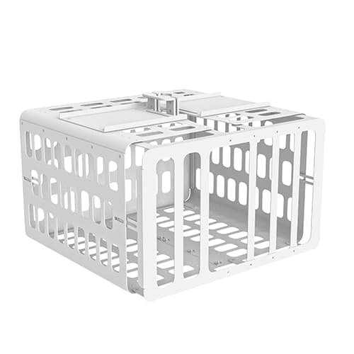 Chief PG4AW extra-large projector guard security cage in white, shown empty at a three-quarter angle with its perforated steel side panels and the ceiling mounting plate across the top.