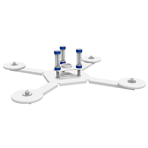 Chief CMA348W large venue vibration isolating coupler in white: a four-arm steel plate with three blue-and-chrome spring isolators at its centre.