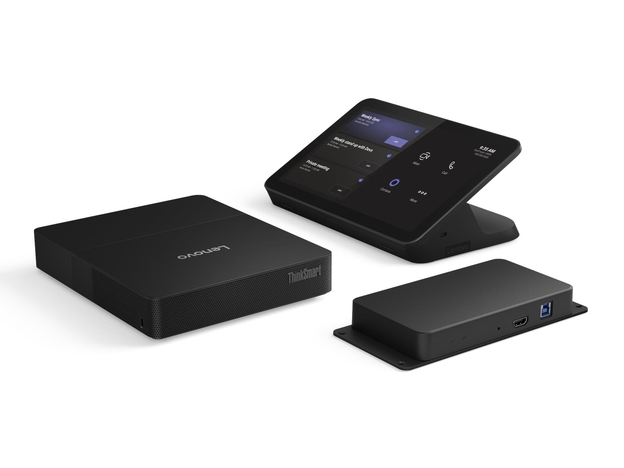 Lenovo ThinkSmart Core Gen 2 for Microsoft Teams Rooms, official Lenovo configuration image showing the compute unit with the Lenovo IP Controller touch console