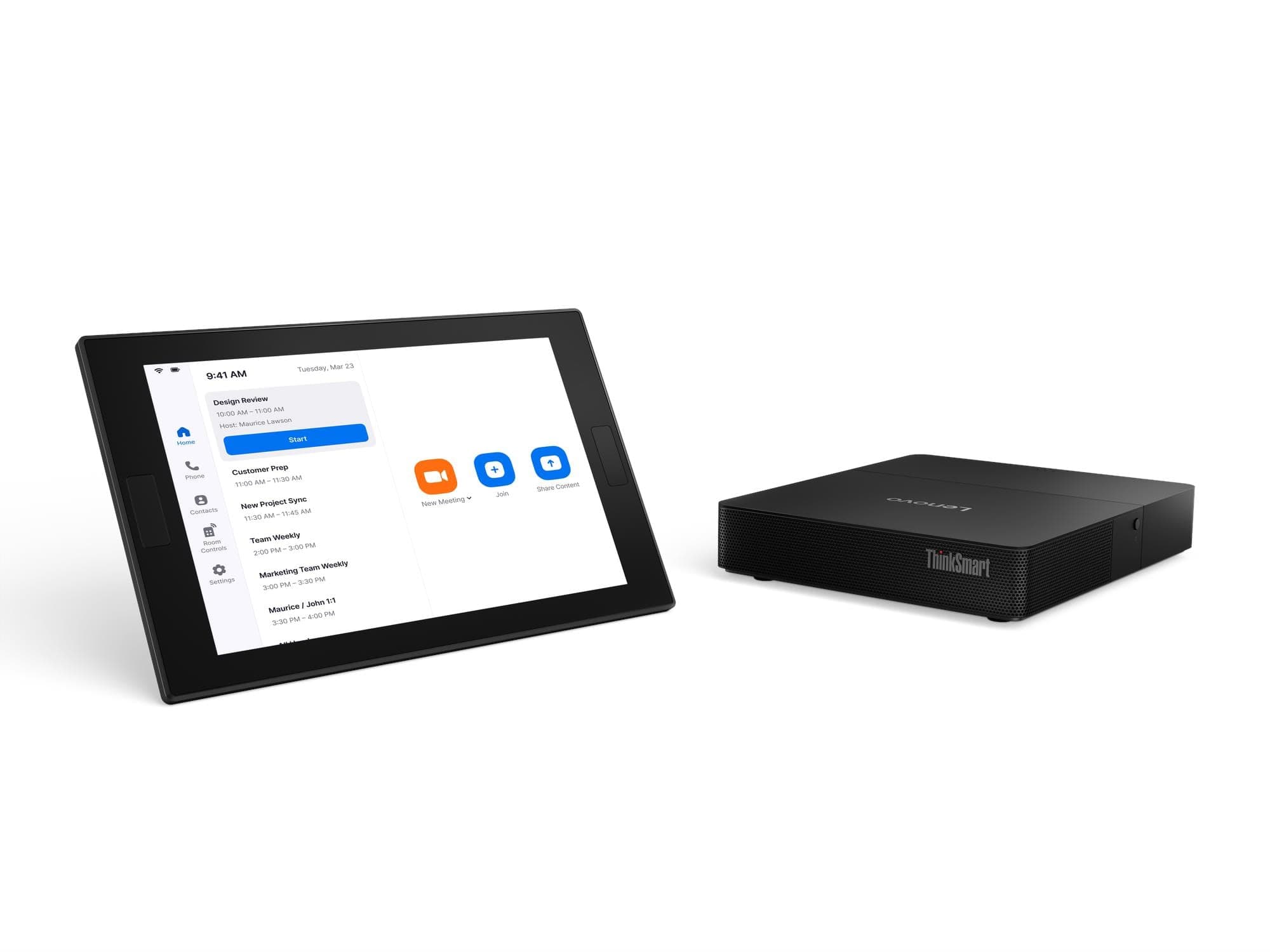 Lenovo ThinkSmart Core Gen 2 for Zoom Rooms, official Lenovo configuration image showing the compute unit with the ThinkSmart Controller touch console
