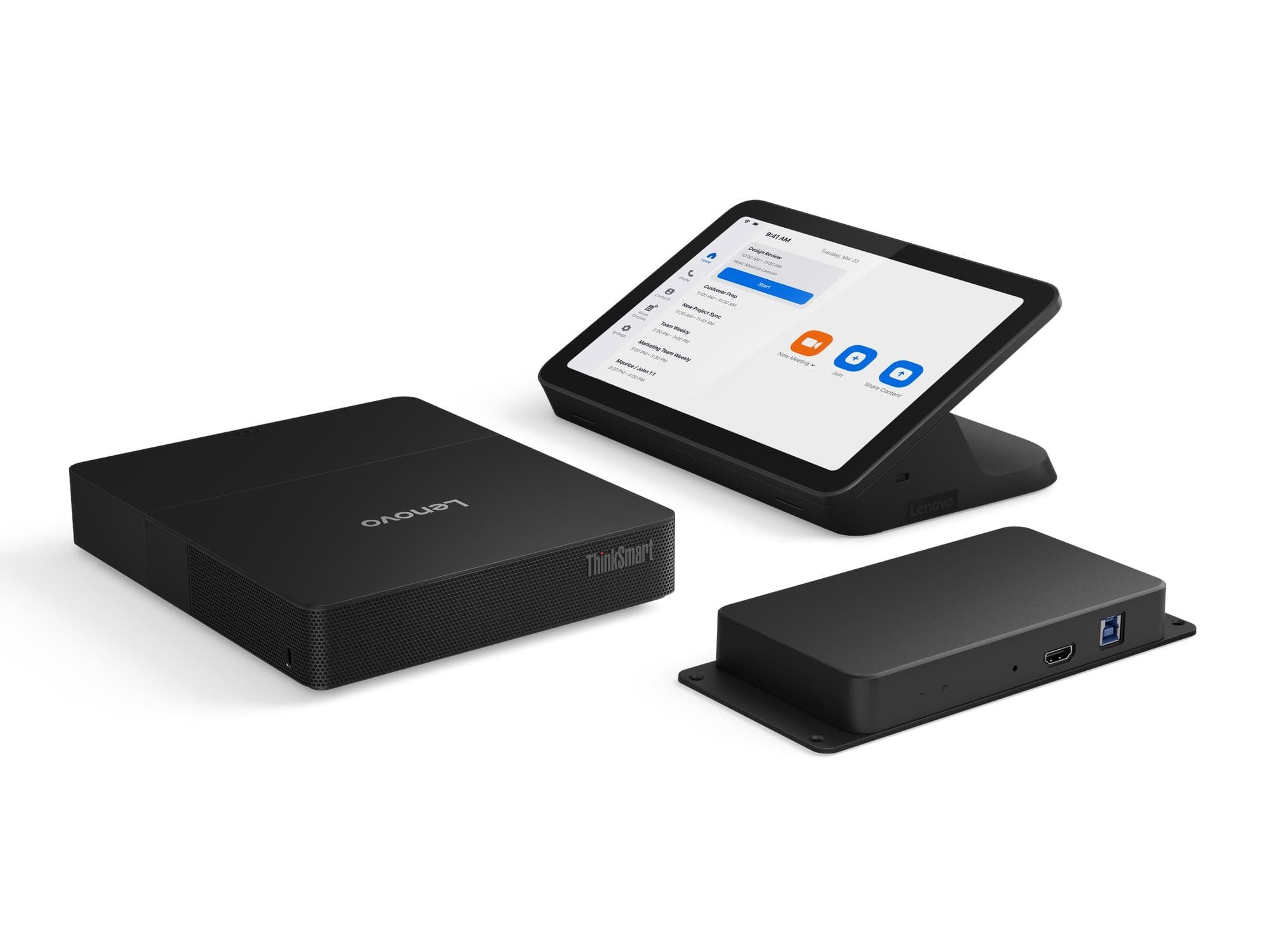 Lenovo ThinkSmart Core Gen 2 for Zoom Rooms, official Lenovo configuration image showing the compute unit with the Lenovo IP Controller touch console
