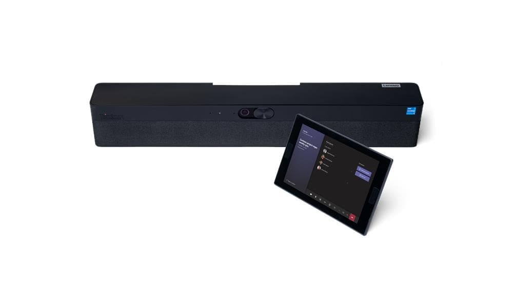 Lenovo ThinkSmart One Pro all-in-one video bar for Microsoft Teams Rooms, official Lenovo image showing the bar and its touch console