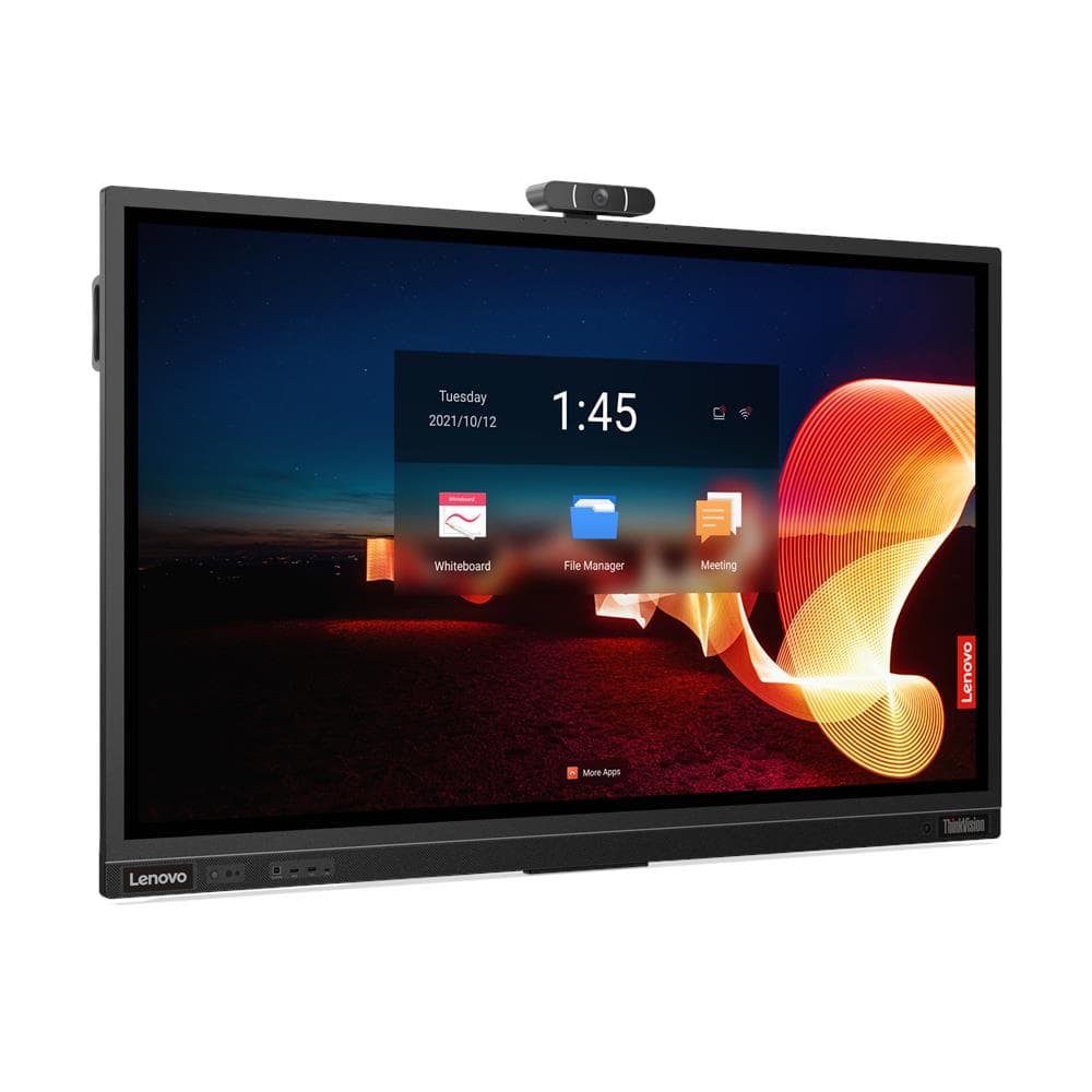 Lenovo ThinkVision T65 65-inch interactive display, official Lenovo series image of the T65 panel; the bundled ThinkPlus MD80 wireless projection dongle is not shown