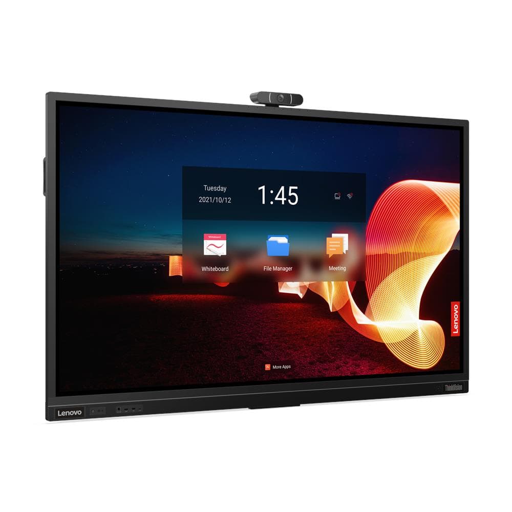Lenovo ThinkVision T75 75-inch interactive display, official Lenovo series image of the T75 panel; the bundled ThinkPlus MD80 wireless projection dongle is not shown