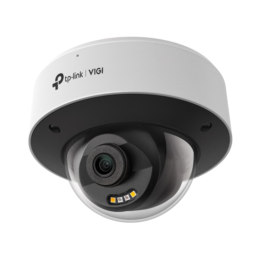 TP-Link VIGI InSight S285 8MP full-colour vandal-resistant dome network camera in white - manufacturer product image; TP-Link uses the same dome photograph for the InSight S245 and S285, which share an identical 122 x 122 x 89 mm housing
