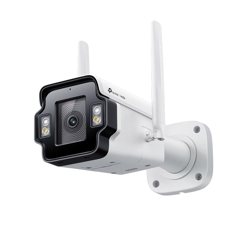 TP-Link VIGI InSight S345-4G 4MP outdoor bullet network camera with external 4G antennas, side view