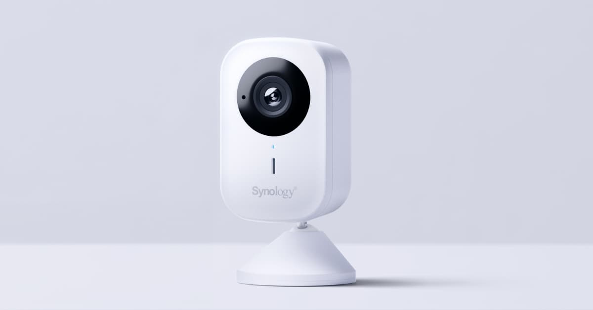 Synology CC410W Wi-Fi cube network camera, white cylindrical body on a stand - manufacturer product image shared with the CC400W, which uses the same chassis