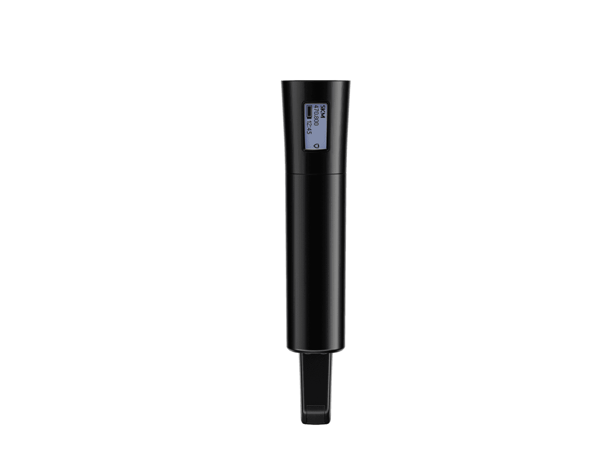 Sennheiser EW-DX SKM digital wireless handheld transmitter shown from the rear without a microphone capsule fitted. Manufacturer product shot; the housing is the same across all frequency bands.