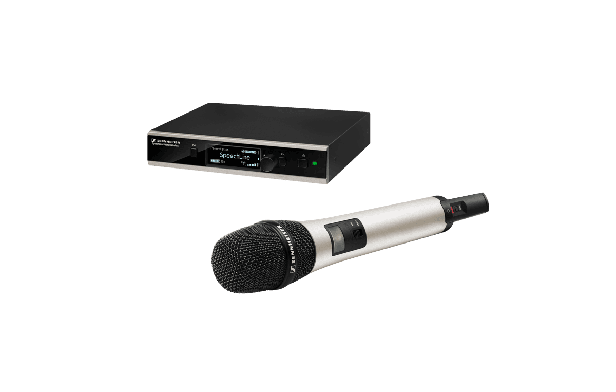 Sennheiser SL Handheld Set DW: handheld transmitter with receiver and rackmount hardware. Manufacturer set image.