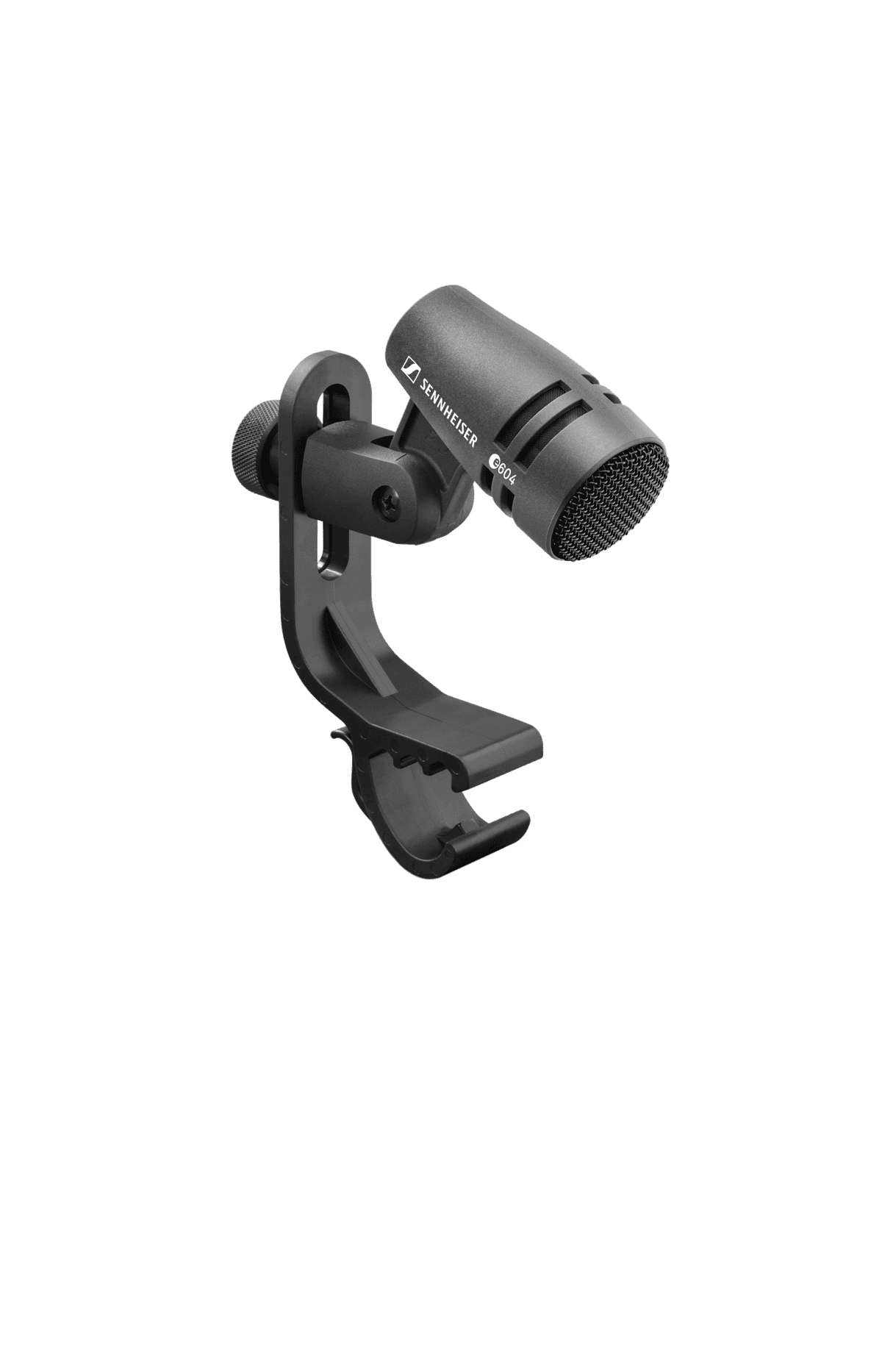 Sennheiser e 604 compact dynamic instrument microphone, side view. Manufacturer product shot of a single microphone; this listing is the factory three-pack.