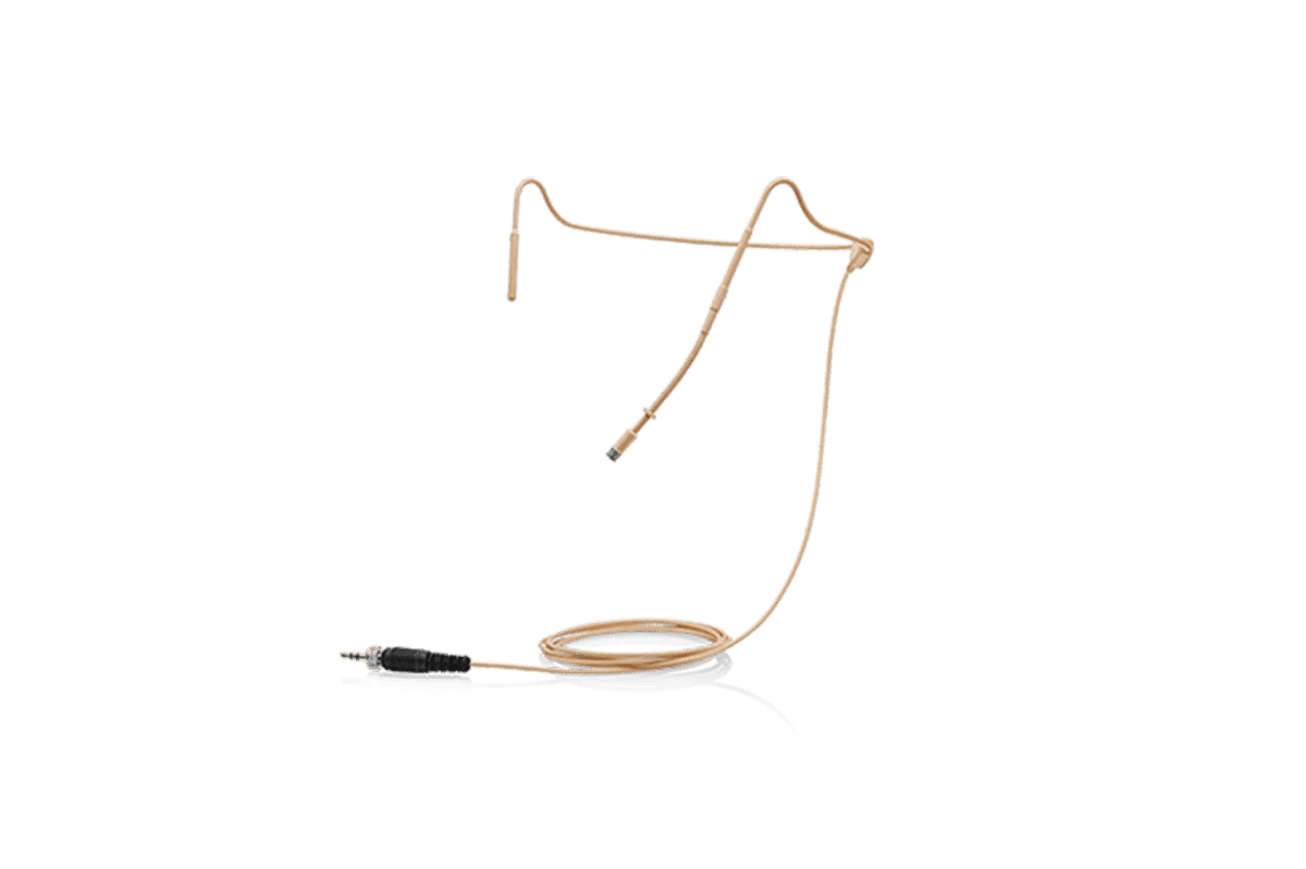 Sennheiser HS 2 neckworn microphone in beige. Manufacturer product shot.