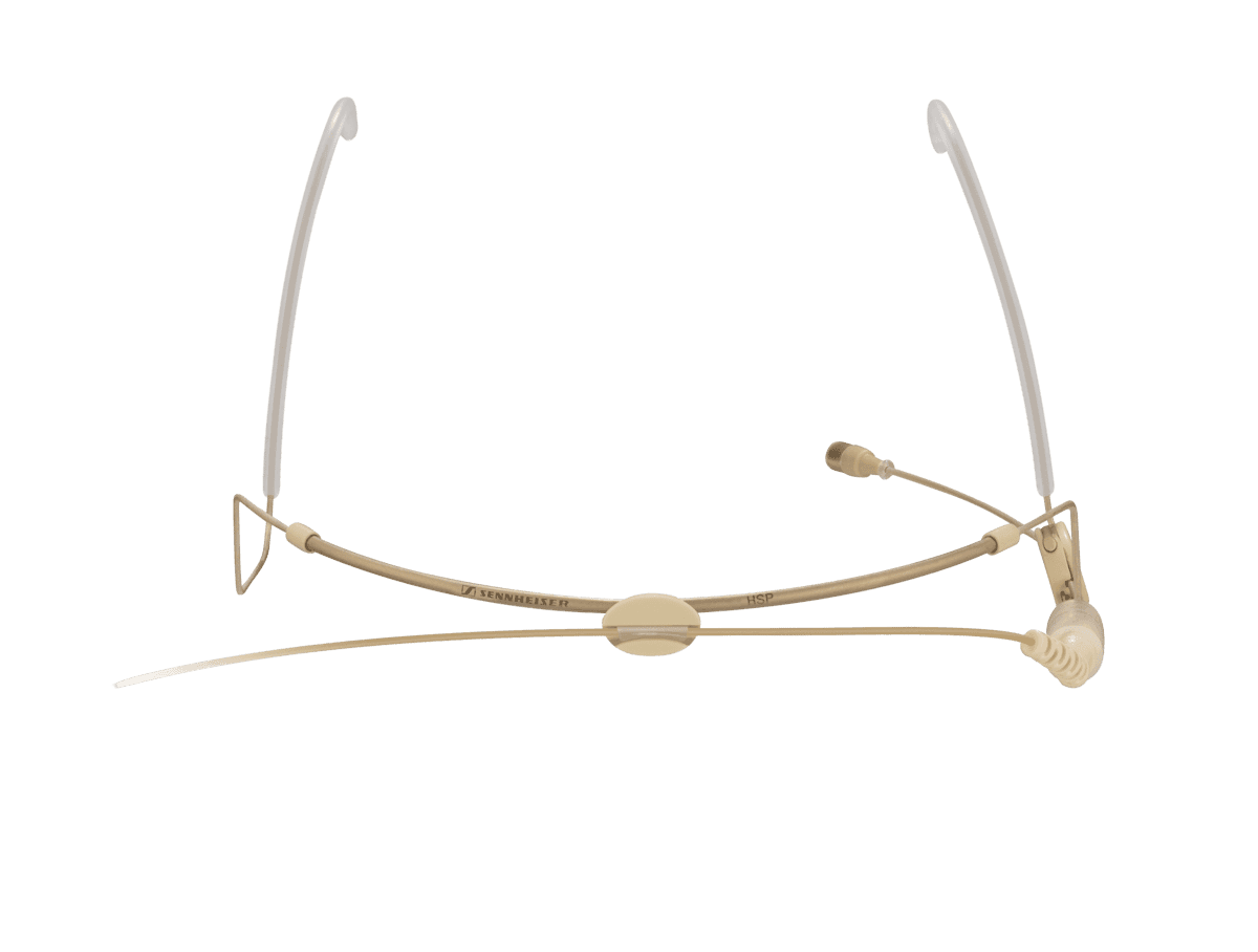 Sennheiser HSP 2 headworn microphone in beige. Manufacturer product shot.