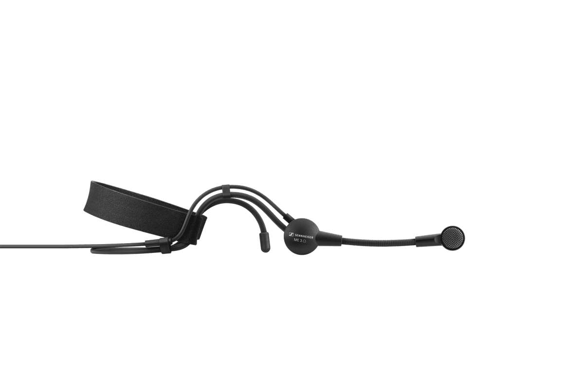 Sennheiser ME 3 cardioid headworn microphone. Manufacturer product shot.