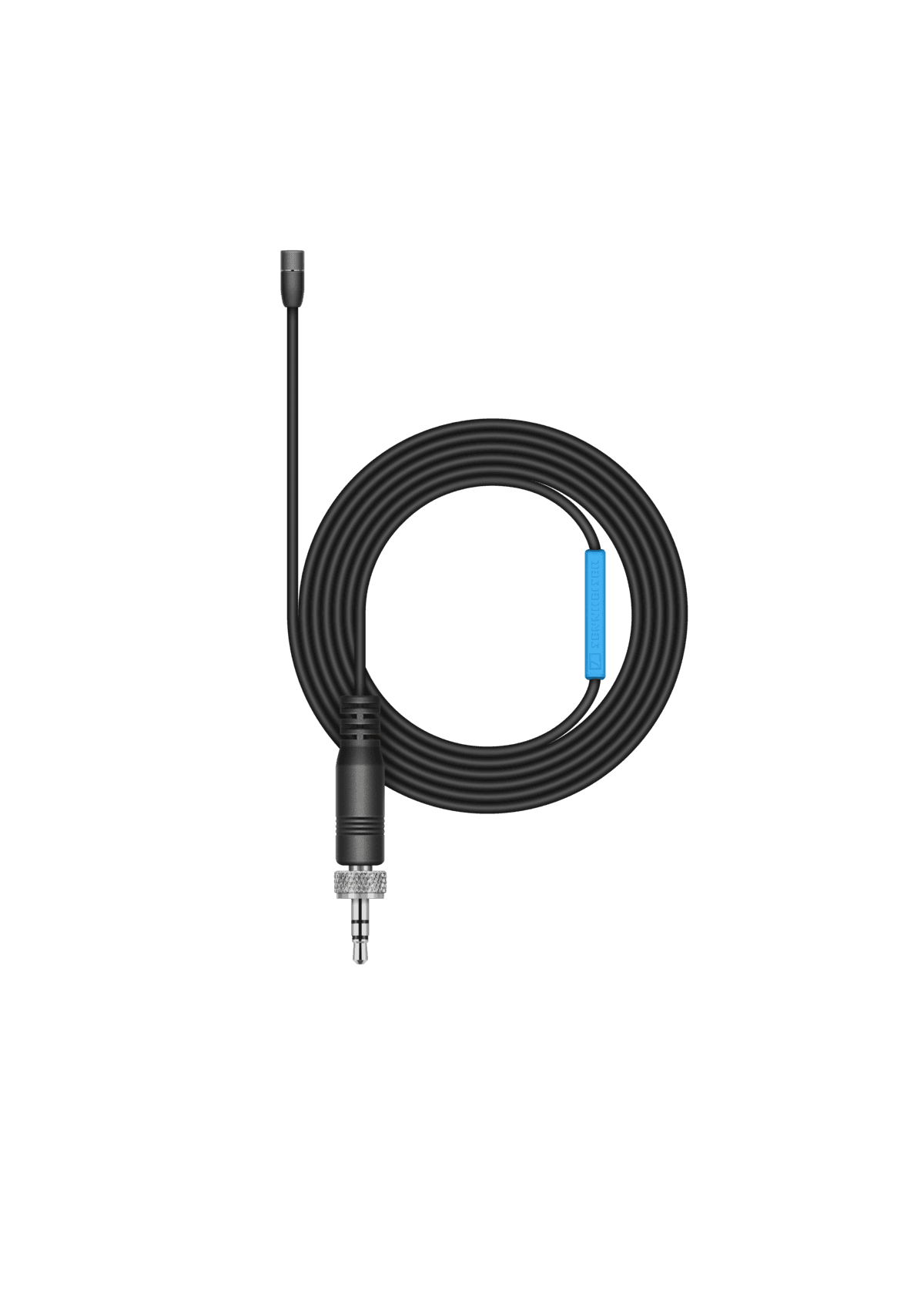 Sennheiser MKE 2 sub-miniature lavalier microphone in black. Manufacturer product shot.