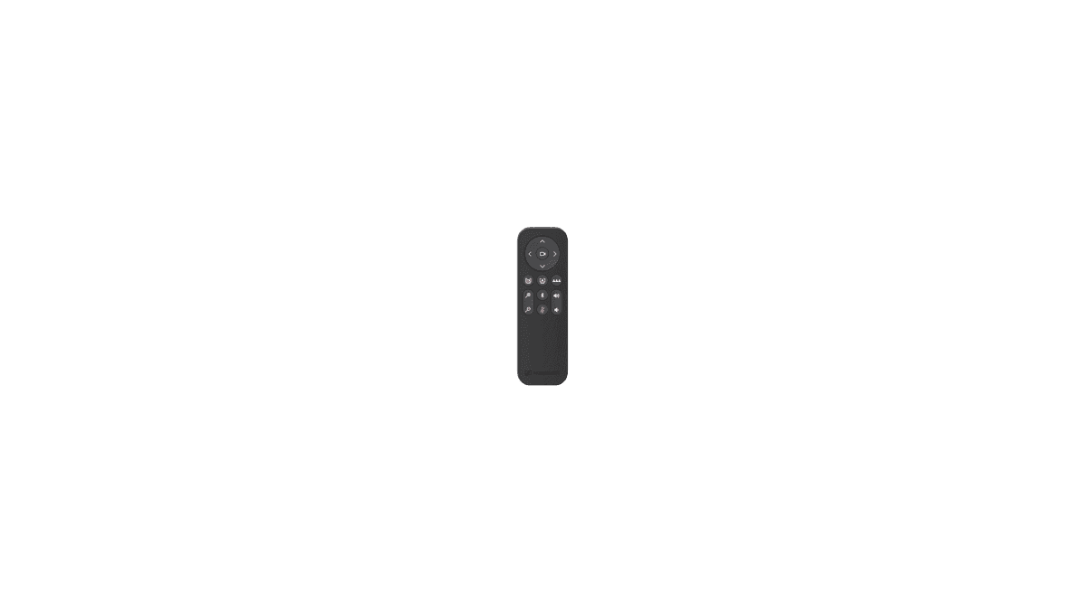 Sennheiser remote control for the TeamConnect Bar S and M, front view. Manufacturer product shot.