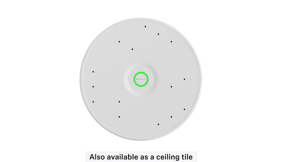 Sennheiser TeamConnect Ceiling Medium in white, flush-mount version. Manufacturer product shot.