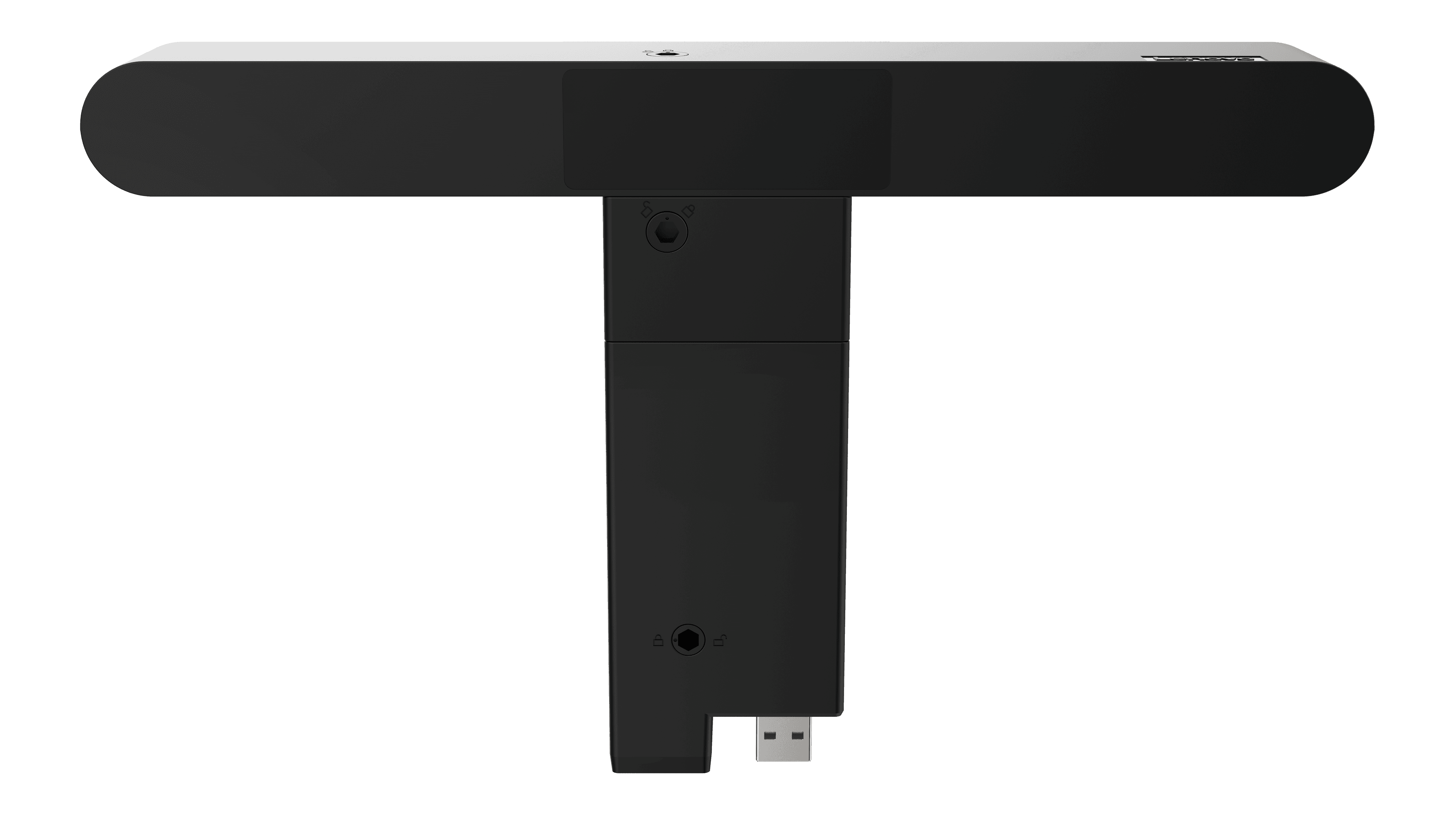 Lenovo ThinkVision MS30 (S) Monitor Sound Bar, official Lenovo product image of the black stereo sound bar on its short docking arm