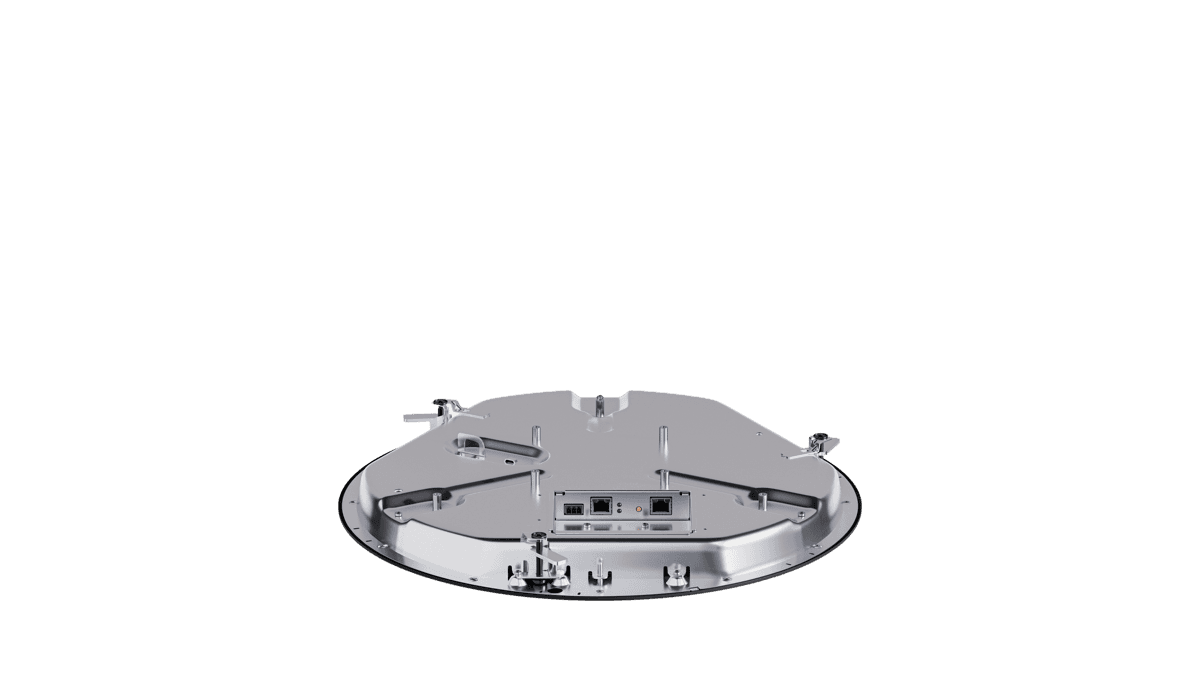 Sennheiser TeamConnect Ceiling Medium in black. Manufacturer image; this is the suspended/pendant-mount black variant, and the shot shows the internal product rather than an installed pendant array.