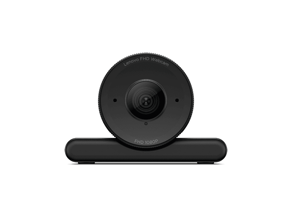 Lenovo FHD Webcam, official Lenovo product image of the black webcam with "Lenovo FHD Webcam" and "FHD 1080P" printed on the bezel