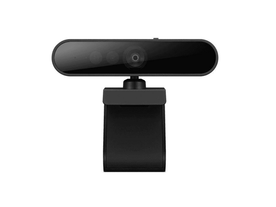Lenovo Performance FHD Webcam, official Lenovo product image of the black pan-and-tilt webcam on its monitor mount